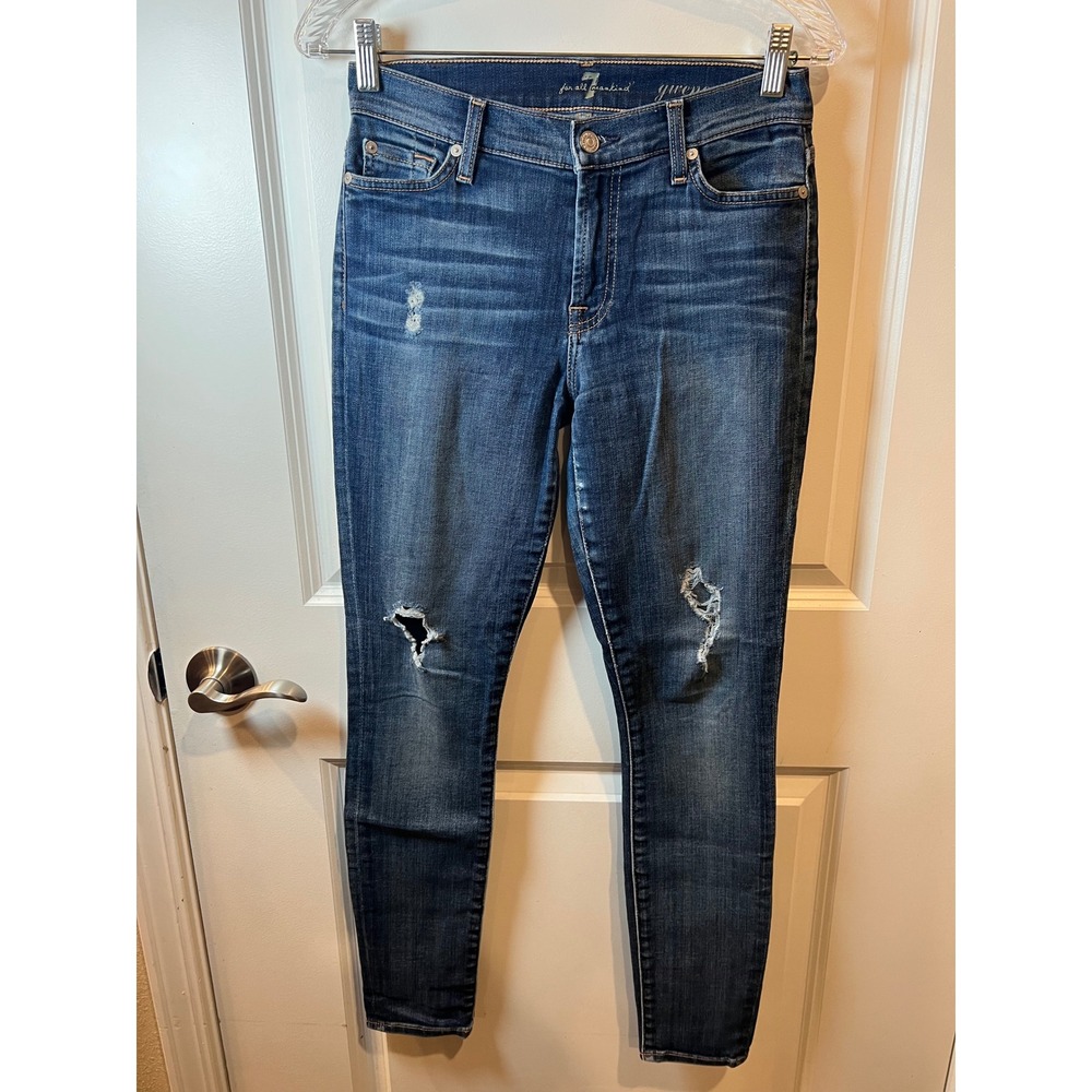 7 For All Mankind Womens Skinny Jeans Distressed Blue Size 27